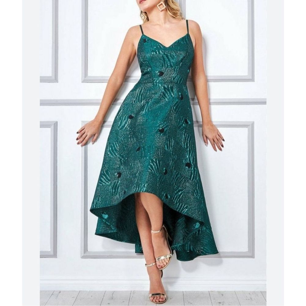 GODDIVA NWT Jacquard High Low Midi Dress - Emerald size 12